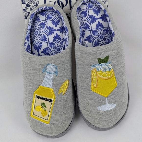Slipper Limoncello Spritz Embroidered Jersey Knit Slip On Grey M (6.5-7.5) NWT - Picture 1 of 11